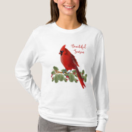 クリスマスの休暇の季節の女性の赤い（鳥）ショウジョウコウカンチョウ Tシャツ