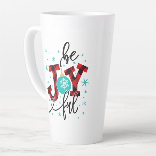 クリスマスの休暇は楽しい冬モダンの格子縞 カフェラテマグ (左アングル)