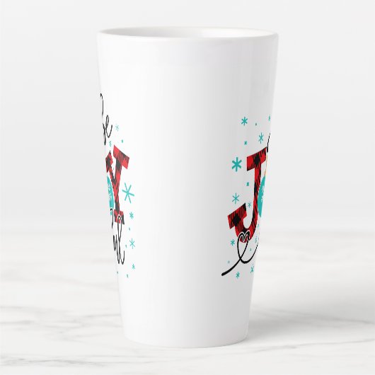 クリスマスの休暇は楽しい冬モダンの格子縞 カフェラテマグ (正面)