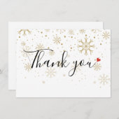クリスマスの休暇 冬のゴールド ハート 雪の結晶 サンキューカード (正面/裏面)