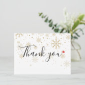 クリスマスの休暇 冬のゴールド ハート 雪の結晶 サンキューカード (スタンド正面)