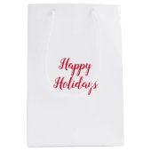 クリスマスの休暇　赤と白の手書き ミディアムペーパーバッグ (正面)