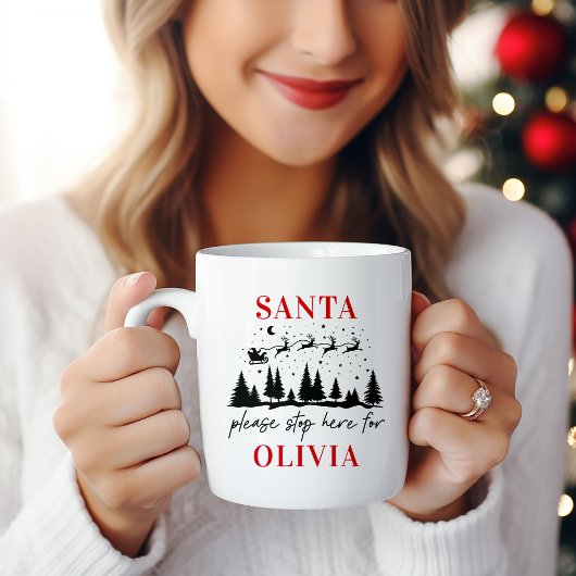 クリスマスの伝統的な「サンタさんここに寄ってください」 コーヒーマグカップ