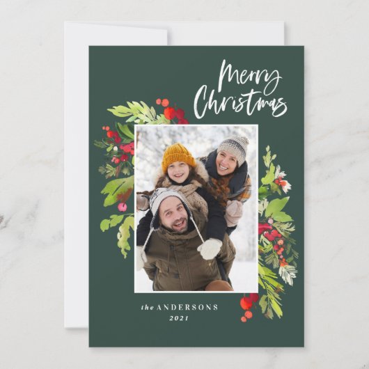 クリスマスの伝統的葉の素朴な写真 シーズンカード (正面)