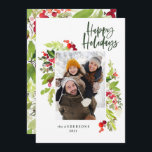 クリスマスの伝統的葉の素朴な1枚の写真 シーズンカード<br><div class="desc">ハッピーホリデーモダンクリスマス1写真のホリデーカード。美しい赤と緑の水の色の色彩の鮮やか葉とスクリプトモダン文字。コレクションの一部。</div>