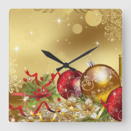 クリスマスの伝統的象徴 スクエア壁時計