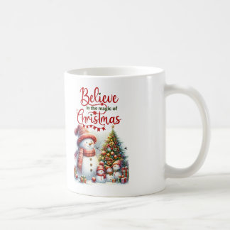 クリスマスの信じ魔法での雪だるまとマグカップ コーヒーマグカップ