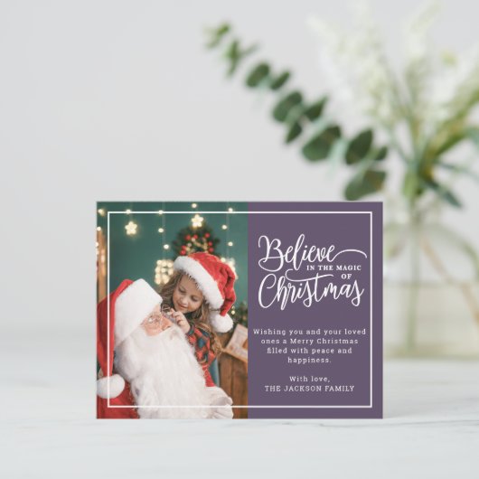 クリスマスの信じ魔法に2枚の家族の写真 シーズンポストカード (スタンド正面)