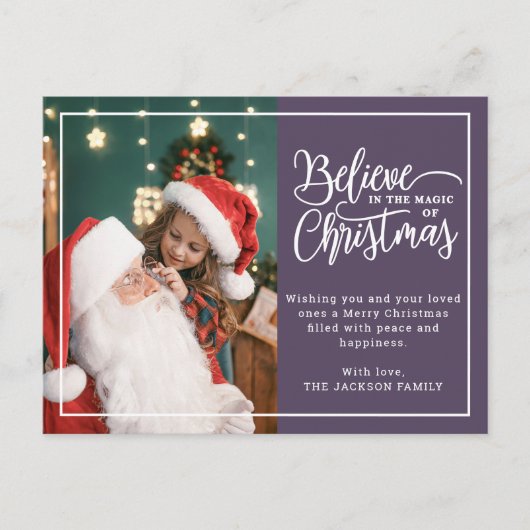 クリスマスの信じ魔法に2枚の家族の写真 シーズンポストカード (正面)