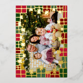 クリスマスの個人的な写真ギフトグリーン&ゴールド 箔シーズンカード (正面)