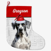 クリスマスの偉大なダン犬の名前の背景 ラージクリスマスストッキング (正面)