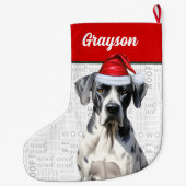 クリスマスの偉大なダン犬の名前の背景 ラージクリスマスストッキング (裏面)