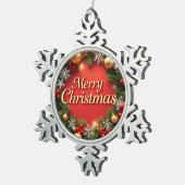 クリスマスの優雅さ：フェスティバルお祝い スノーフレークピューターオーナメント (右)