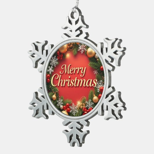 クリスマスの優雅さ：フェスティバルお祝い スノーフレークピューターオーナメント (右)