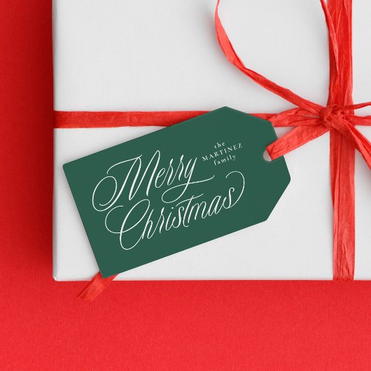 クリスマスの優雅なスクリプトグリーン ギフトタグ