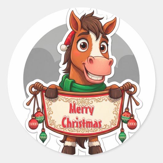 クリスマスの元気な馬のキャラクター ラウンドシール (正面)