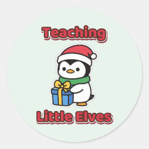 クリスマスの先生のレッスンする小さなエルフ ラウンドシール