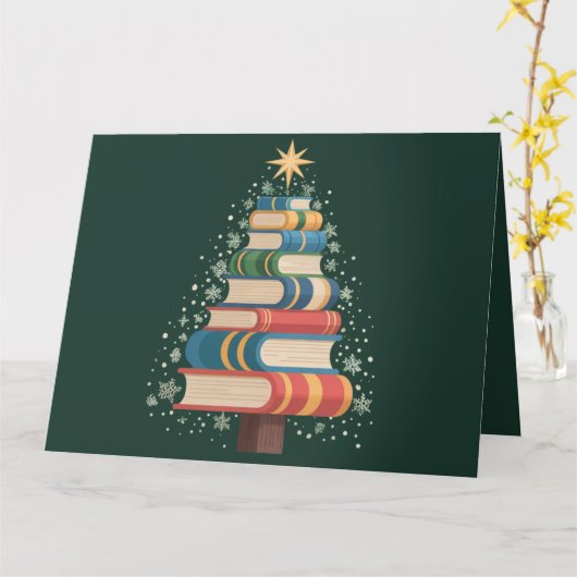 クリスマスの先生の本のツリー クリスマスの読書の休日 カード (黄色い花)