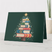 クリスマスの先生の本のツリー クリスマスの読書の休日 カード (正面)