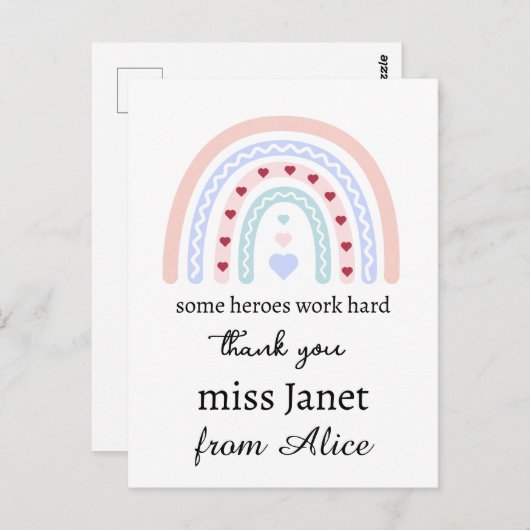 クリスマスの先生への感謝の気持ちを表す、特別なヒーローギフト ポストカード (正面/裏面)