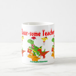 クリスマスの先生への感謝を伝える子供用の恐竜デザイン コーヒーマグカップ