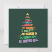 クリスマスの先生クレヨンツリー かわいい クリスマスイルミネーション 招待状 (正面)