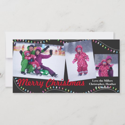 クリスマスの光の文字列 – クリスマスフォトカード シーズンカード (正面)