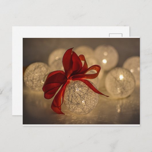 クリスマスの光るオーナメントのボーブルのリボン葉書 シーズンポストカード (正面/裏面)
