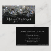 クリスマスの光沢があるお祝いのエレガントなダイヤモンドの黒 名刺 (正面/裏面)