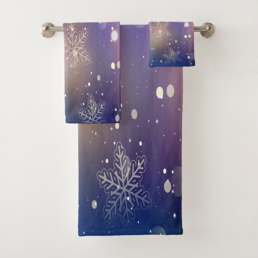 クリスマスの光沢のある雪の結晶の背景 バスタオルセット (インサイチュ)