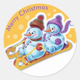 クリスマスの円形のステッカーの雪だるまの雪のスポーツ ラウンドシール
