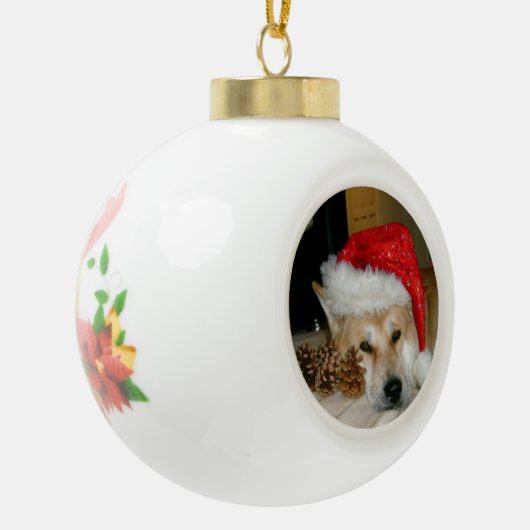 クリスマスの円錐形が付いているサンタの赤い帽子のかわいい秋田 セラミックボールオーナメント (左)