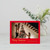 クリスマスの写真によるシンプルで上品な赤と金の挨拶 箔シーズンポストカード (立ち正面)