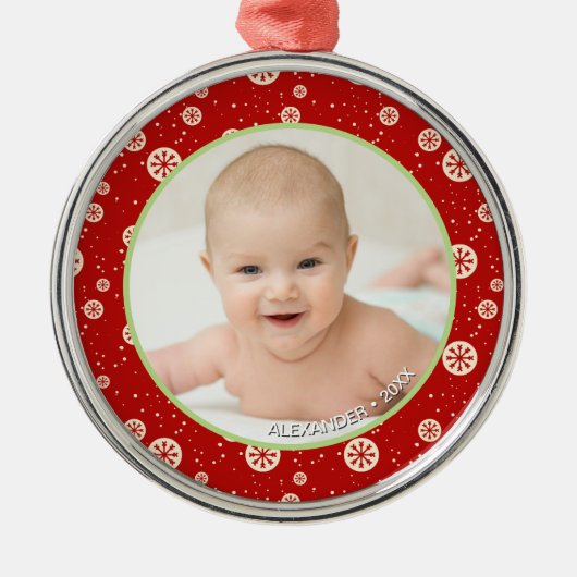 クリスマスの写真の名前 メタルオーナメント (正面)