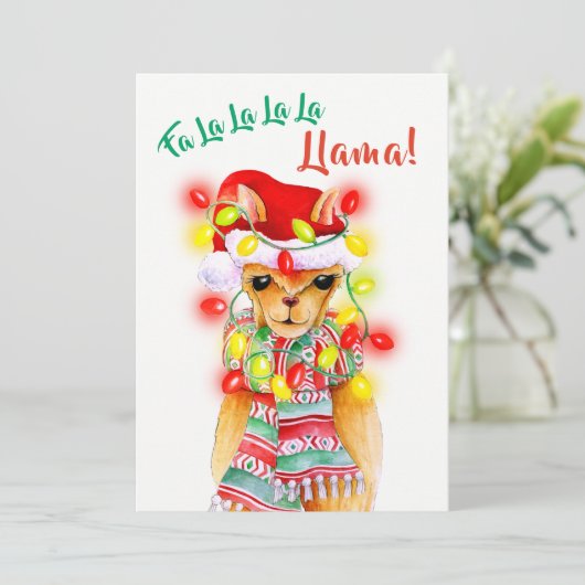 クリスマスの写真の遊び心 ラマとパターン シーズンカード (スタンド正面)