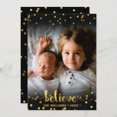 クリスマスの写真はフェイクな金ゴールドホイルの紙吹雪を信じます シーズンカード (正面/裏面)
