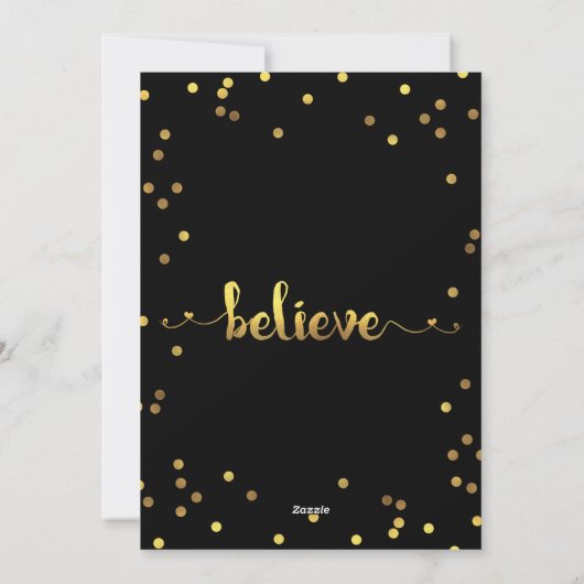 クリスマスの写真はフェイクな金ゴールドホイルの紙吹雪を信じます シーズンカード (裏面)