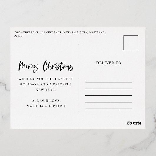 クリスマスの写真を使ったホリデー ポストカード (裏面)