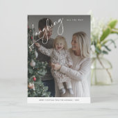 クリスマスの写真を思わず笑いおもしろいを浮かべる脚本 シーズンカード (スタンド正面)