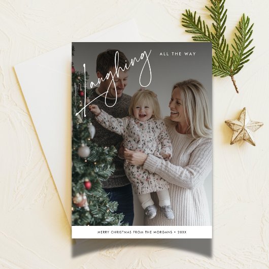 クリスマスの写真を思わず笑いおもしろいを浮かべる脚本 シーズンカード