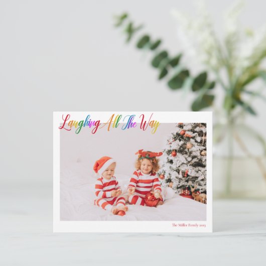 クリスマスの写真を思わず笑う可愛い虹 シーズンポストカード (スタンド正面)