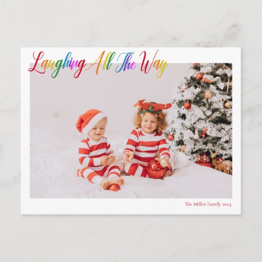 クリスマスの写真を思わず笑う可愛い虹 シーズンポストカード (正面)