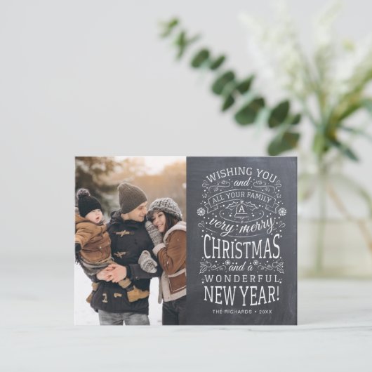 クリスマスの写真を楽しみたい黒板 ポストカード (スタンド正面)