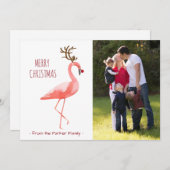 クリスマスの写真カードおもしろいなルドルフのフラミンゴ シーズンカード (正面/裏面)