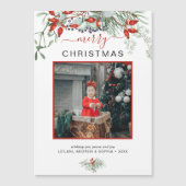 クリスマスの写真グリーン ホリデーマグネットカード (正面)