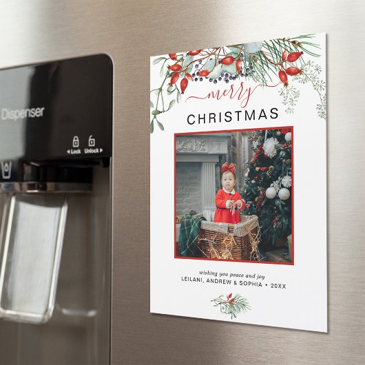 クリスマスの写真グリーン ホリデーマグネットカード