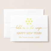 クリスマスの写真モノグラム魔法にしがみつく 箔カード (封筒付き正面)