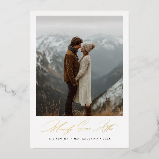 クリスマスの写真結婚金ゴールドの後を楽しく 箔シーズンカード (正面)