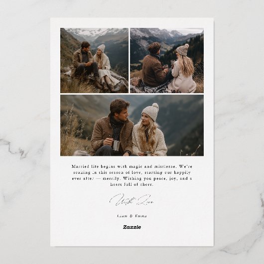 クリスマスの写真結婚金ゴールドの後を楽しく 箔シーズンカード (裏面)