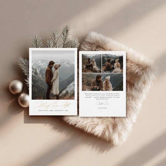 クリスマスの写真結婚金ゴールドの後を楽しく 箔シーズンカード